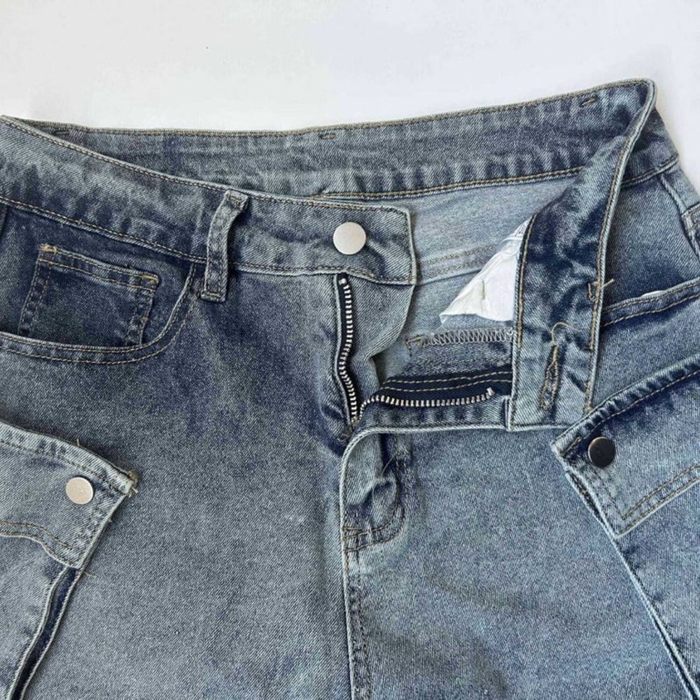 High-Waisted Detachable Cargo Overlay Jeans - Picture 8 of 8